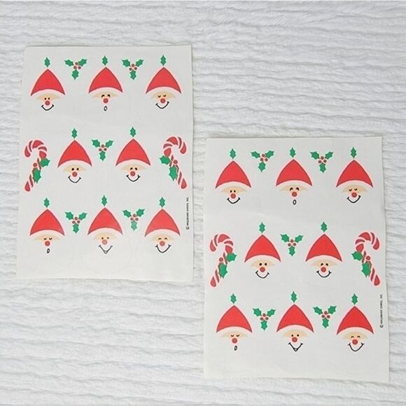 30 Vintage Christmas Hallmark Stickers Santa Holly Berry Leaves & Candy Cane - Picture 1 of 5